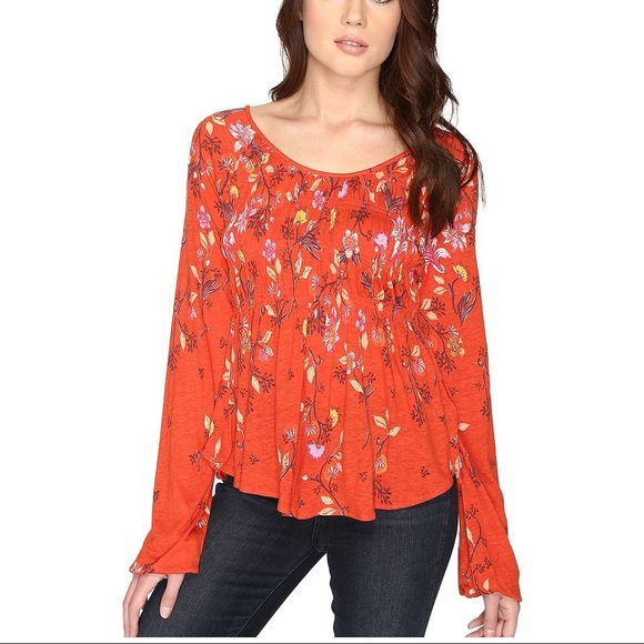 Free People Dahlia Orange Peasant Top - Picture 1 of 6
